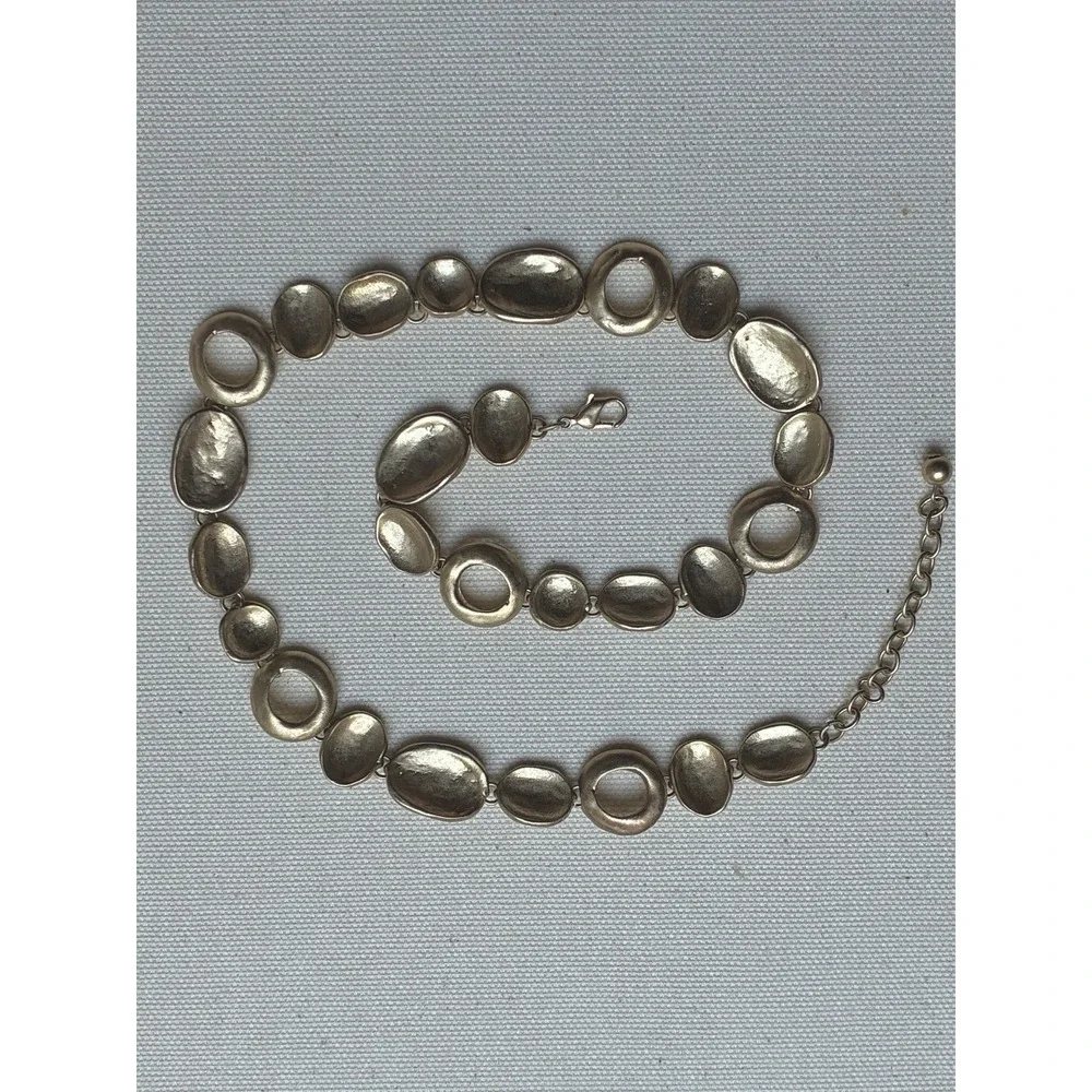 Chunky Gold Tone Pebble Necklace Organic Link Statement Collar Modernist